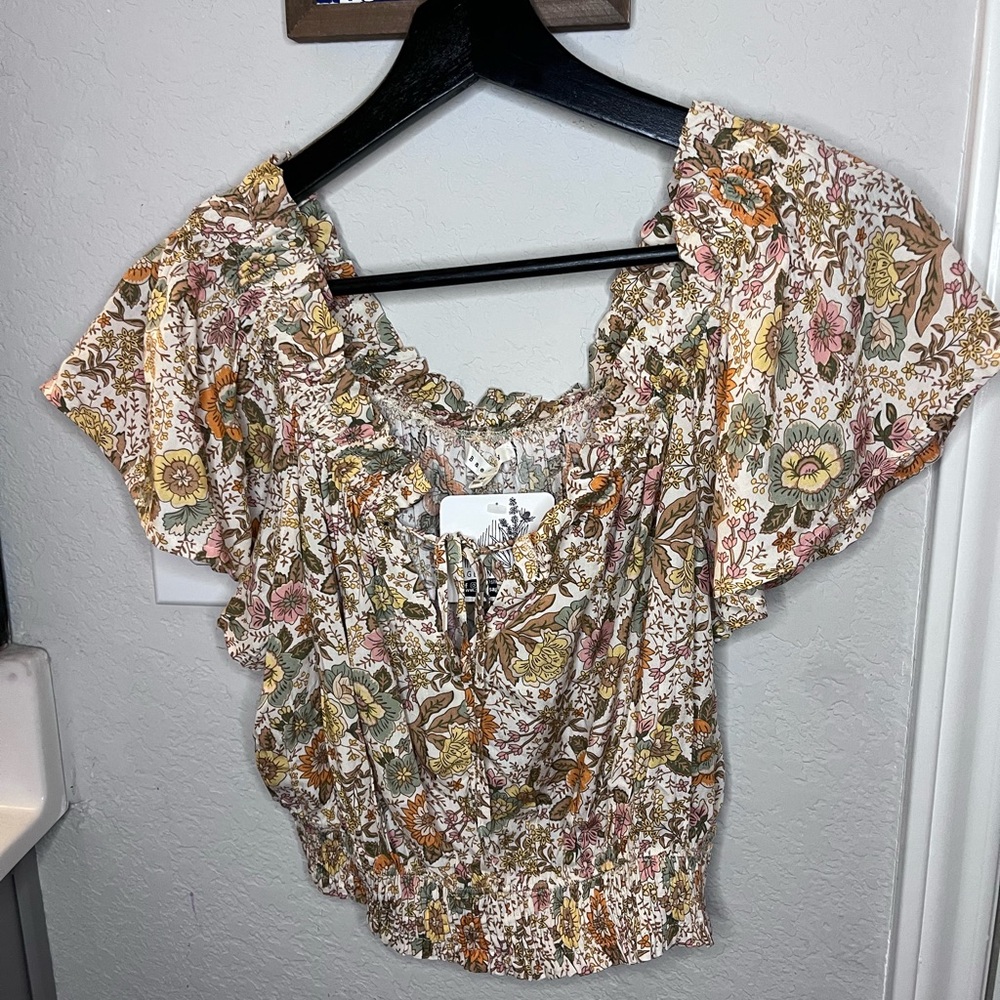 In Bloom Floral Ruffle Blouse - Cream, Pink, Green